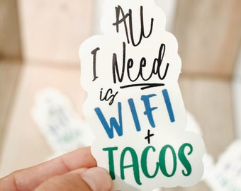 Wifi+ Tacos Laptop Sticker, Taco lover gift stickers