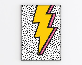 Lightning Bolt Art Print | Colourful Print | Illustration | A6/A5/A4/A3/A2/A1 | Colourful Pop Art Wall Art | Unframed Art Print