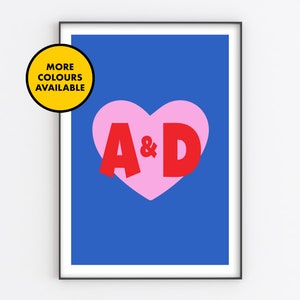 Personalised Couples Initials Print | Colour Options | A6/A5/A4/A3/A2/A1 | Colourful Wall Art | Unframed Art Print