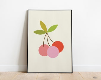 Cherry Print | Colourful Minimal Print | A6/A5/A4/A3/A2/A1 | Living Room/Hallway/Bedroom/Kitchen | Unframed Art Print