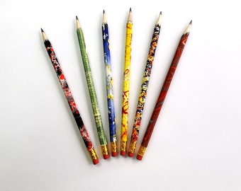 6 pencils handmade colored paper