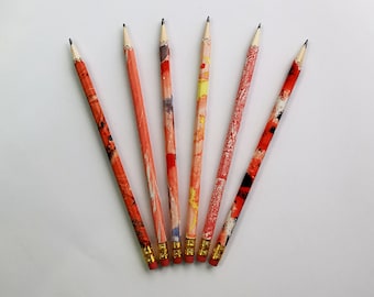 6 pencils handmade colored paper