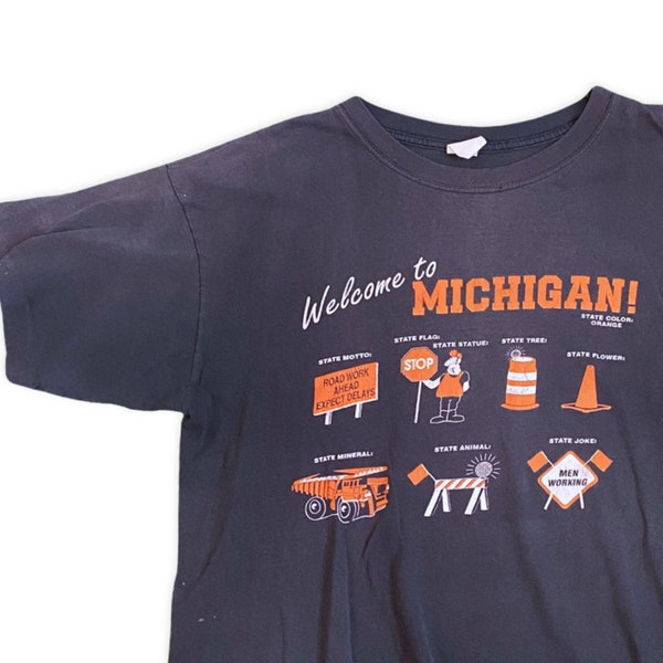 Vintage Welcome To Michigan T Shirt - Funny Construction Season Paper Thin T Shirt - Vintage Single Stitch