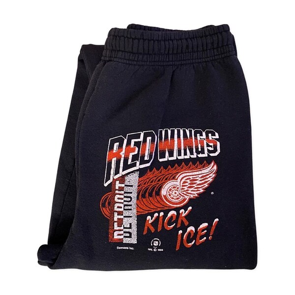 Vintage Detroit Red Wings Sweatpants - Wings Kick Ice Black Sweats - 1994 Fruit of The Loom