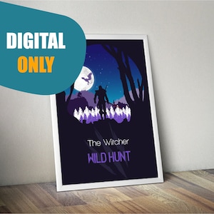 DIGITAL DOWNLOAD - The Witcher Poster, Game Prints, Gamer Posters, Silhouette Poster, Gamer, The Witcher Wild Hunt