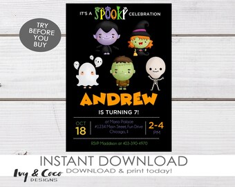 EDITABLE Halloween Party Invitation, Halloween Birthday Invite, Costume Party, Printable, Instant Download , c246