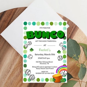 Lucky St Patricks Bunco Party Invite Lucky Bunco Invitation   | Template, c253