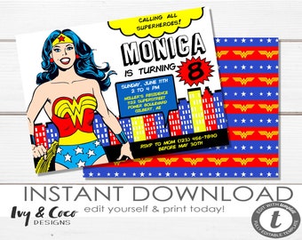 Wonderwoman Invite Etsy