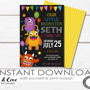 Monster Birthday Invitation Instant Download, Little Monster Party Invitations, Monster Invitations, Monster Birthday Invites
