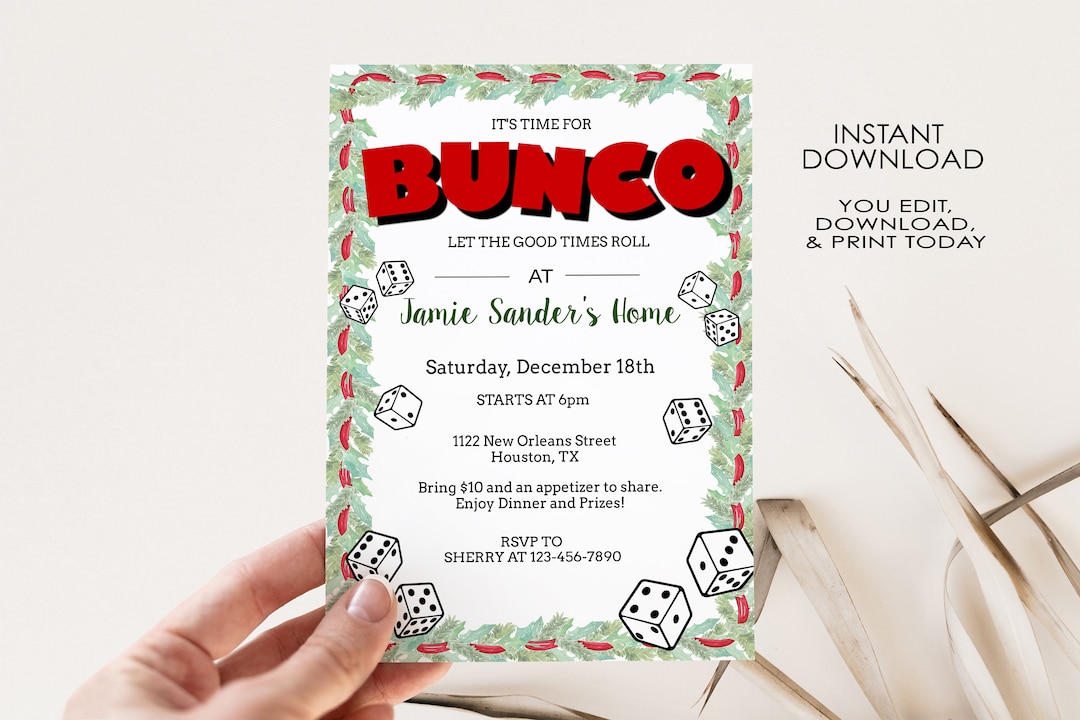 Holiday Bunco Party Invitation, Christmas Printable Bunco Invitation