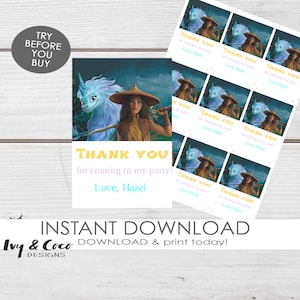 Raya and the Last Dragon Thank You Tags, Instant Download, Printable, Digital Download | Template, c241