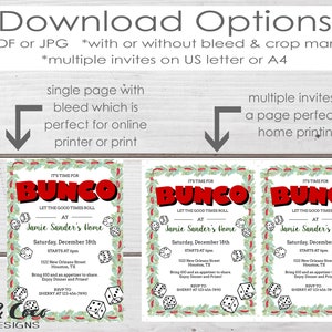 Holiday Bunco Party Invitation, Christmas Printable Bunco Invitation ...