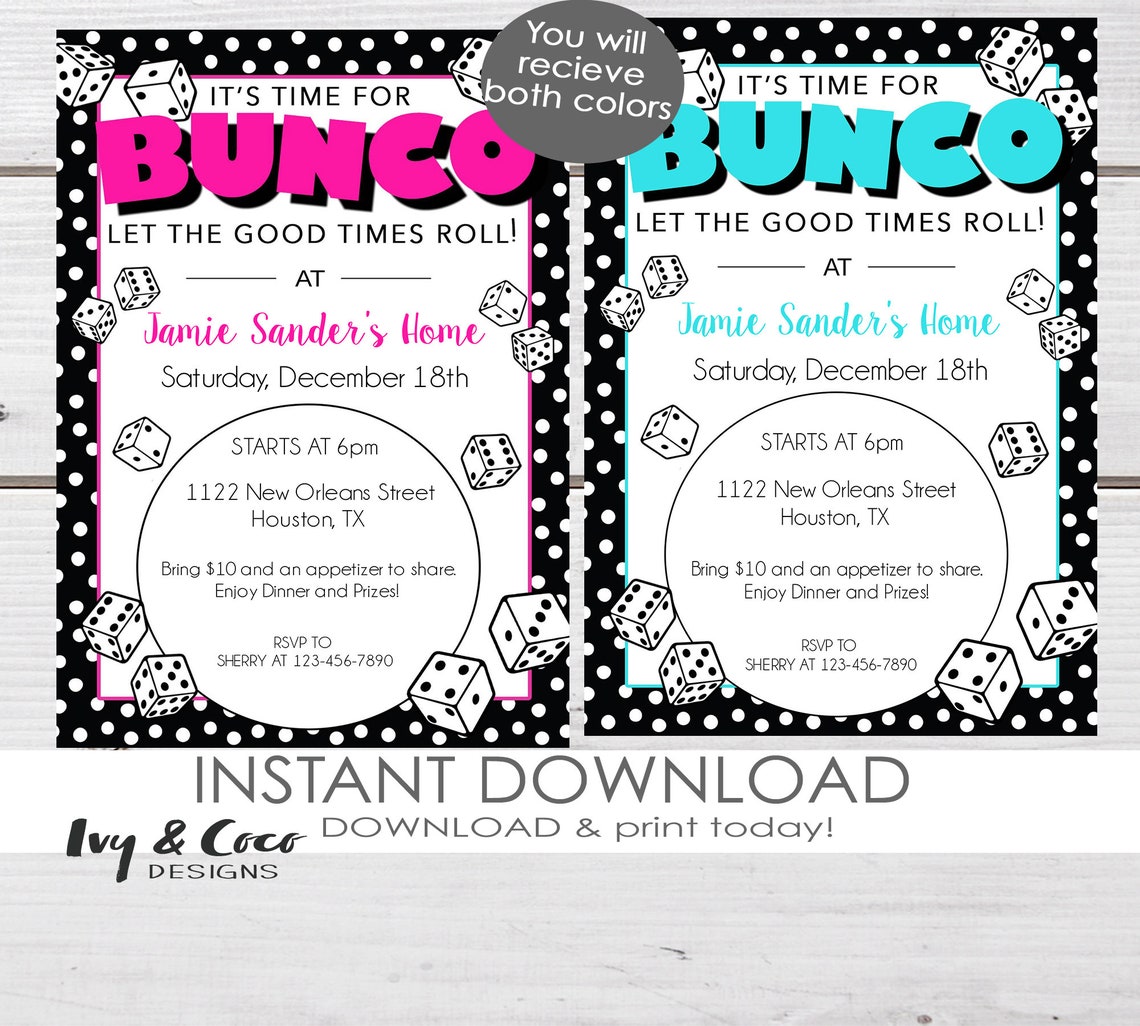 Bunco Party Invitation Printable Bunco Invitation Etsy