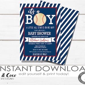 Baseball Baby Shower Invitation, Instant Download, Editable, Digital Invitation, Boy Baby shower 200