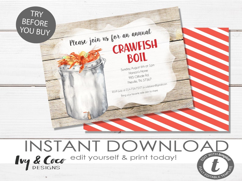 annual crawfish boil invitation template editable crawfish boil any occasion shower birthday neighborhood template c184 crawfish boil invitation template