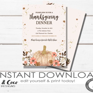 Thanksgiving Invitation Instant Download - Thanksgiving Invitation Editable- Thanksgiving Invite Printable - Instant Download
