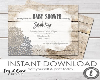 Rustic Baby Shower Invitation, Gender Neutral Baby Shower Invitation, Instant Download, Editable, Digital Invitation