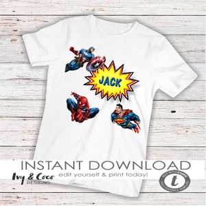 Superhero Shirt Digital, Superhero Birthday T-Shirt Transfer, PRINT superhero Birthday Party, superhero Party c034
