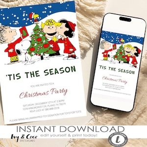 Convite para festa de Natal do Peanuts Charlie Brown