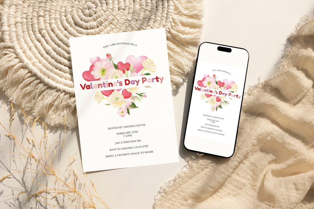 February Invite Valentines Day Party Invite Couples Night Valentines Party Editable ...