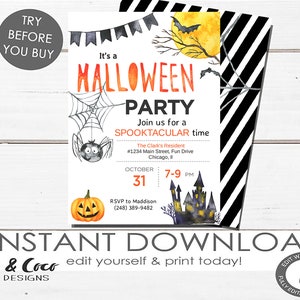 EDITABLE Halloween Party Invitation, Halloween Party Digital Invite, Haunted House, Printable, Instant Download , c237