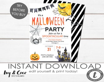 EDITABLE Halloween Party Invitation, Halloween Party Digital Invite, Haunted House, Printable, Instant Download , c237