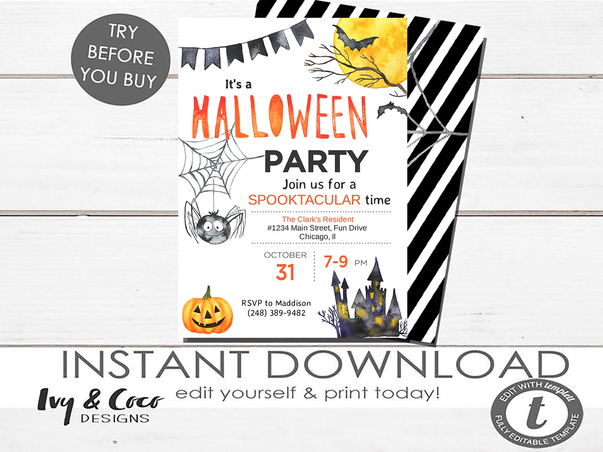 Digital Drawing Illustration Spooky Invite Halloween Invitation 