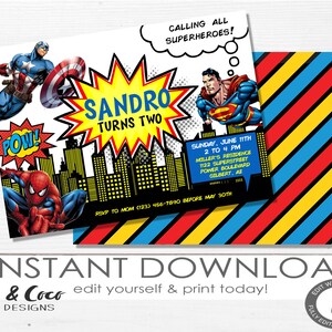 Superhero Birthday Party invitation Instant Download, Superhero boy birthday party invitation template, Templett _c034