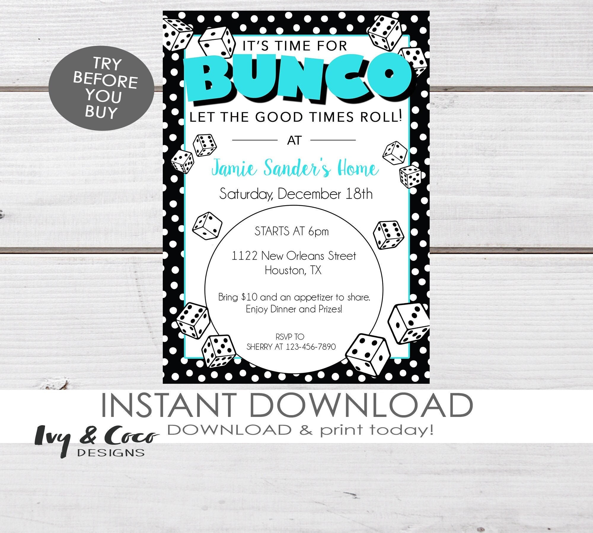 Bunco Party Invitation Printable Bunco Invitation Etsy