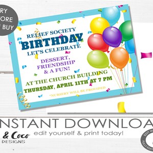 Relief Society Birthday Party Invitation Template, Relief Society ...