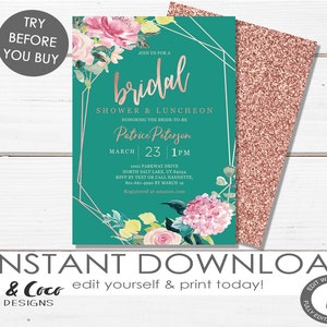 Teal Bridal Shower Invitation Instant Download, Editable Bridal Shower Invitations, DIY, Instant Download, c153