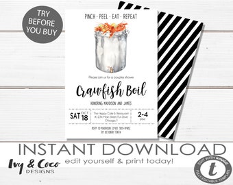 Crawfish Boil Invitation Instant Download, Editable, Any occasion, Shower, Birthday, Neighborhood, Template, c177