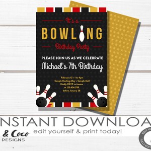 Bowling Invitation Instant Download, Bowling Birthday Party Invitation, Boys Bowling Birthday Party, Strike Bowling Invite, Bowling Party