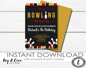Bowling Invitation Instant Download, Bowling Birthday Party Invitation, Boys Bowling Birthday Party, Strike Bowling Invite, Bowling Party