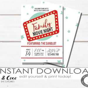 EDITABLE Movie Night Flyer, Printable PTA PTO Flyer, School Church Benefit Fundraiser Event Poster Digital Cinema Party Printable Invitation