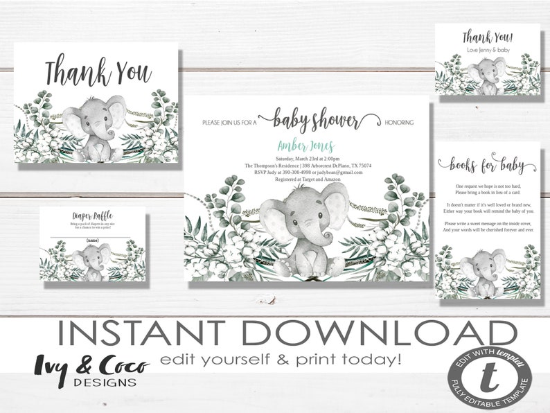 Elephant Baby Shower Invitation Set Invitation Book for Baby Etsy