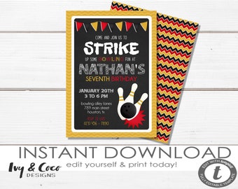 Bowling Invitation Instant Download, Bowling Strike Birthday Invitation, Boys Bowling Birthday Party, Strike Bowling Invite, Bowling Party