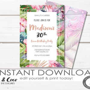 Luau invitation, Printable luau party template, Birthday invitation, Instant download, Self Editable, Templett _194