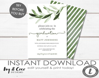 Gradation Invitation Instant Download Template, Graduation Party Invite, DIY Instant Download DIY Templett, c151