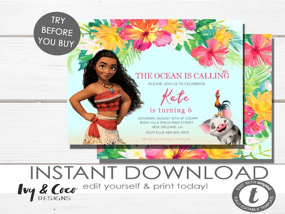 Moana Birthday Invitation Moana Invitation Moana Birthday Invitation Printed Invitations Girl Invitations C205 Etsy