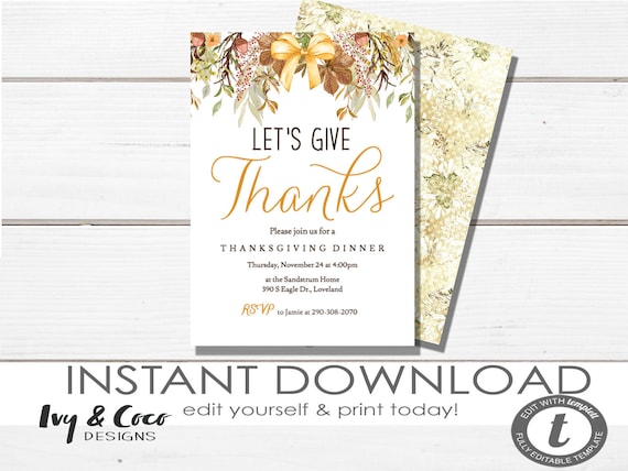 thanksgiving invitation printable kit thanksgiving dinner etsy