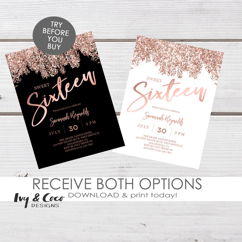 Sweet Sixteen Invitation Rose Gold Sweet 16 Invitations Etsy