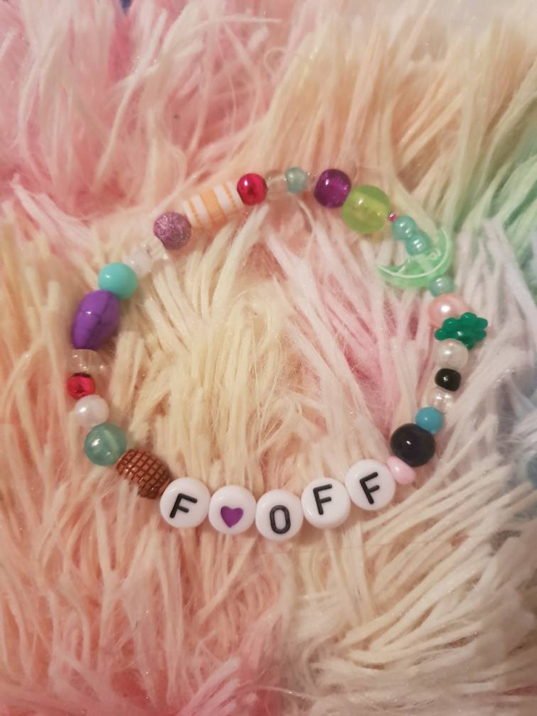 F off Bracelet Cute Beaded Bracelet Childhood Nostalgia Y2k Etsy