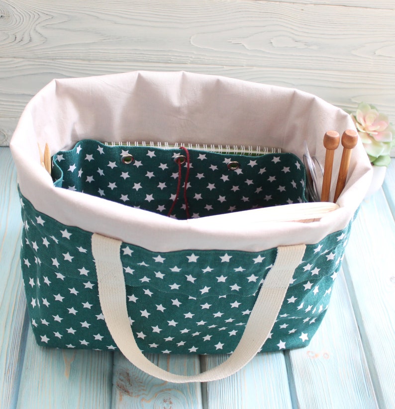 Extra large Knitting Project Bag Canvas Project Bag for Knitting Crochet drawstring knitting bag Project Storage Bag Knitter/'s Bag
