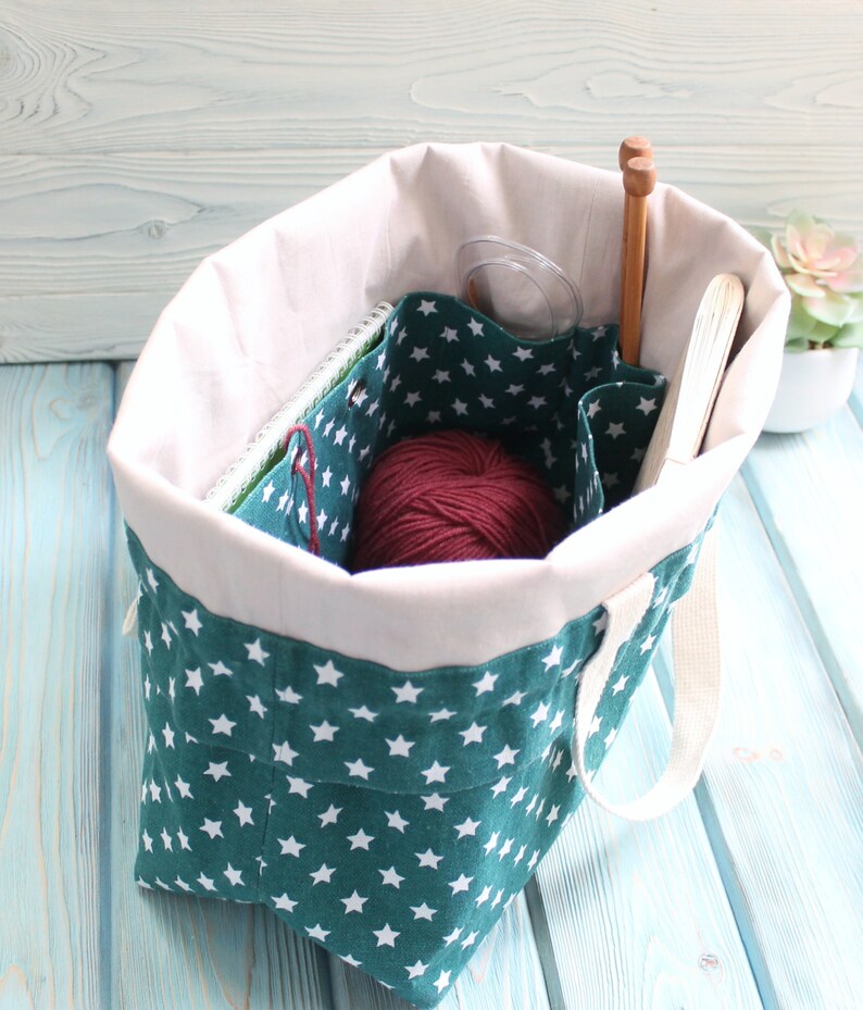 Extra large Knitting Project Bag Canvas Project Bag for Knitting Crochet drawstring knitting bag Project Storage Bag Knitter/'s Bag