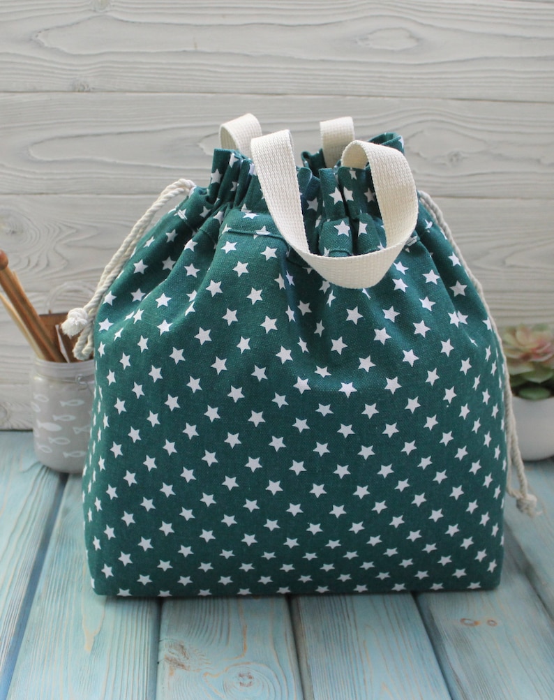 Extra large Knitting Project Bag Canvas Project Bag for Knitting Crochet drawstring knitting bag Project Storage Bag Knitter/'s Bag
