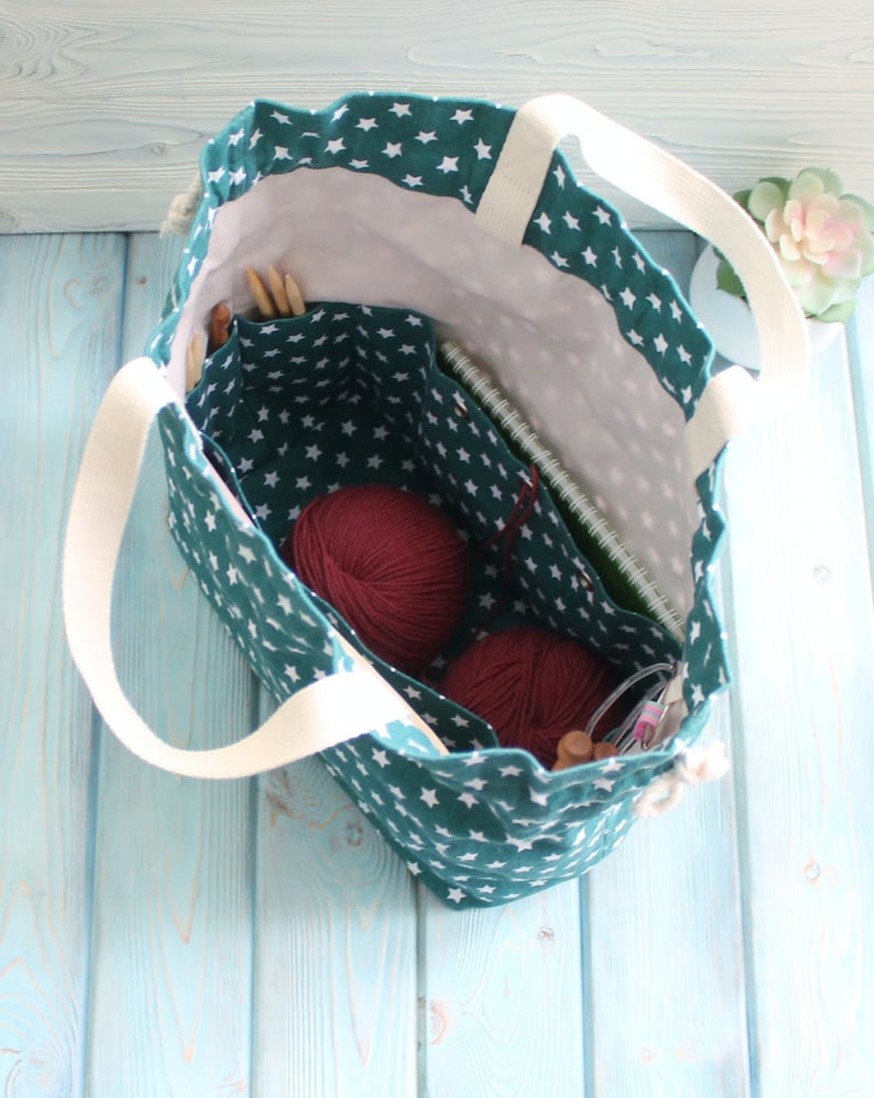 Extra large Knitting Project Bag Canvas Project Bag for Knitting Crochet drawstring knitting bag Project Storage Bag Knitter/'s Bag