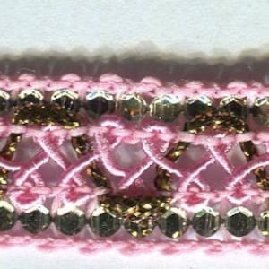 Meterware Häkelborte mit Lurex silber + rosa 15 mm