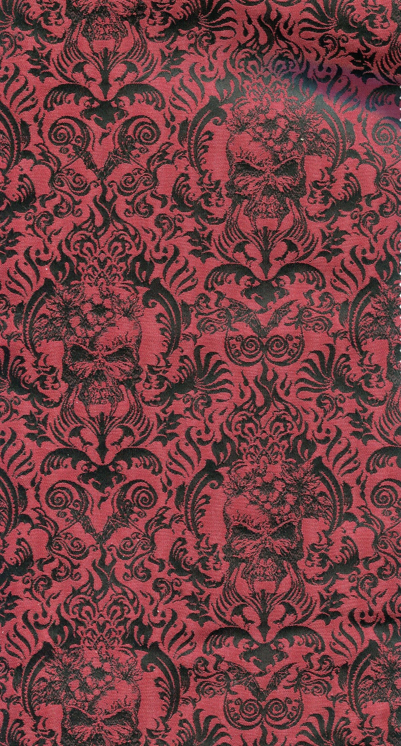 German jacquard fabric skull flower vine 70 mm red black