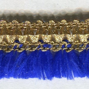 Meterware Häkelborte Lurex mit Fransen Fransenborte gold + blau 16 mm LIMITED EDITION
